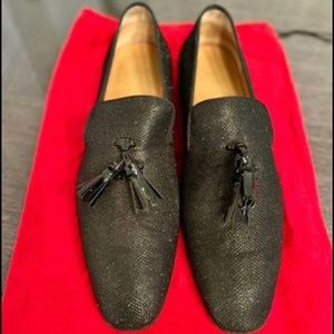 Mens Christian Louboutin Size 10 US/43 EU Black Glitter Tassle Loafers